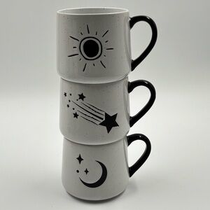 NWT Mainstays 3pc Celestial Stackable Mug Set - Sun Moon Stars 14.5oz